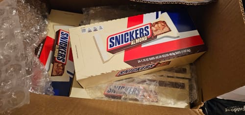 Customer photo review of Snickers Almond Chocolate Candy Bars Box - 1.76 Oz - 24 Count