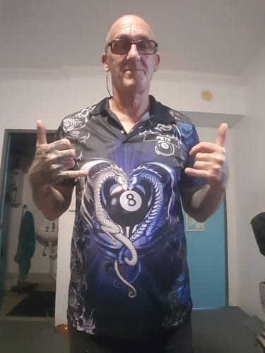 Customer photo review of Maxcorners Billiards Dark Dragon Multicolor Options Personalized Name 3D Shirt (6 Colors)