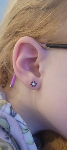 Customer photo review of Children's Sterling Silver Purple Diamante Flower Stud Earrings