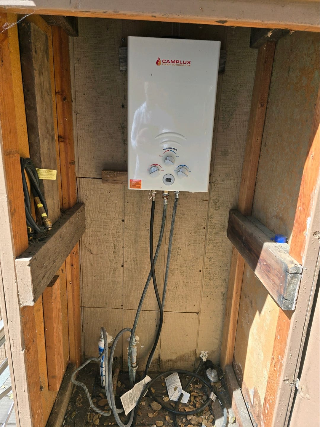 Customer photo review of Portable Water Heater, Camplux Propane Water Heater, 2.11 GPM Tankless Gas Water Heater, On Demand Water Heater, White
