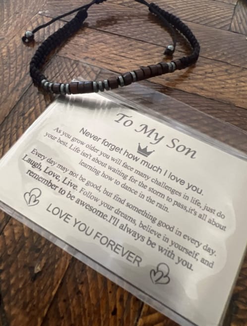 Customer photo review of To My Son & Grandson Morse Code Bracelet | 'I Love You' Hidden Message