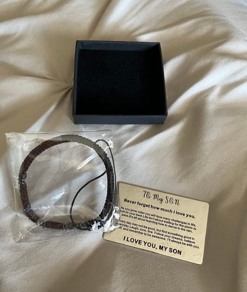 Customer photo review of To My Son & Grandson Morse Code Bracelet | 'I Love You' Hidden Message