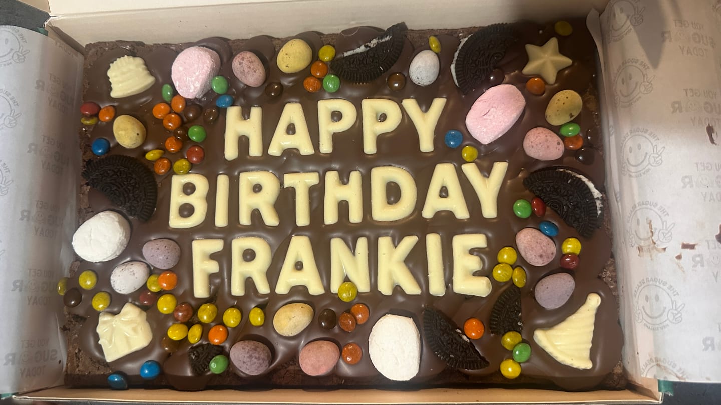 Customer photo review of Mega custom message birthday brownie