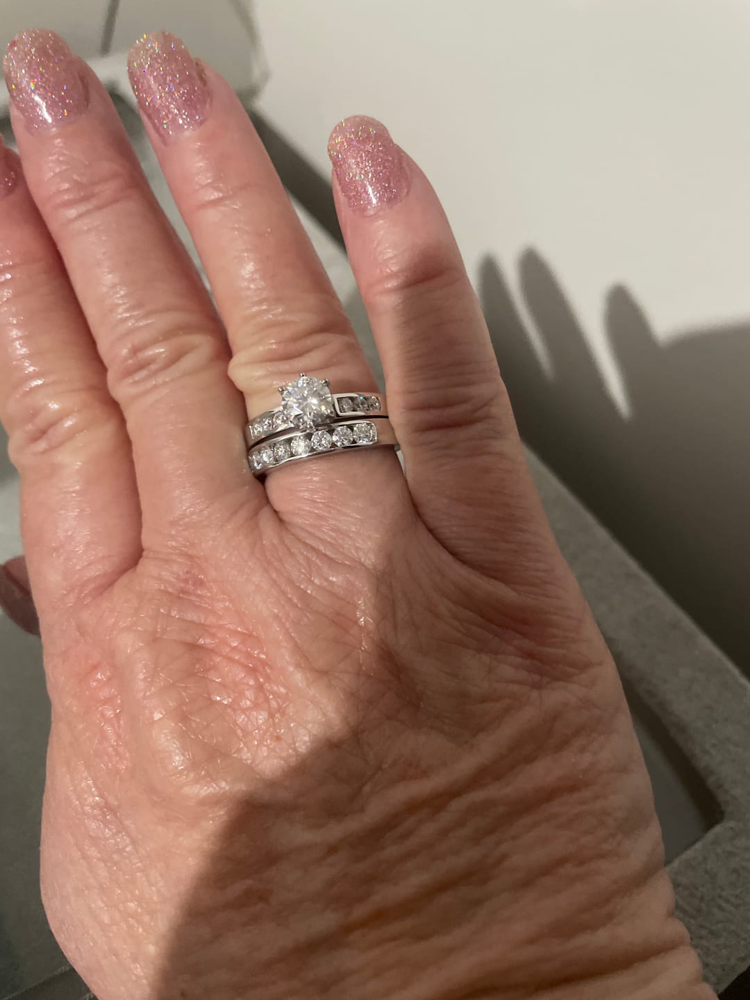 Customer photo review of Round Cut Moissanite Channel Set Engagement Ring