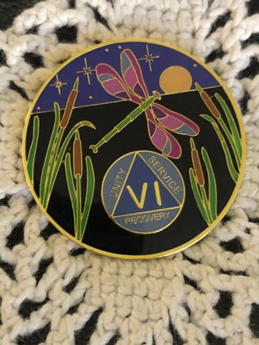 Customer photo review of 1 to 60 Year Dragonfly 9th Step Specialty AA Recovery Medallion - Tri-Plated Chip/Coin