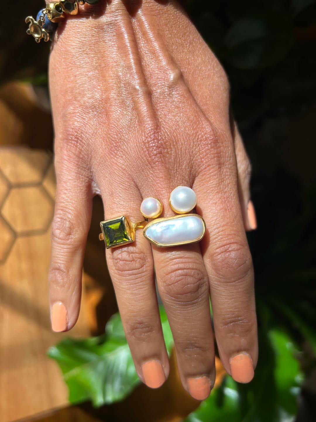 Customer photo review of PEARL BAR RING - GOLD