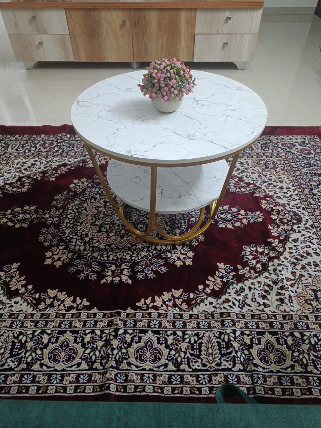 Customer photo review of Round Gold Coffee Table,2 Tier Coffee Tables for Living Room