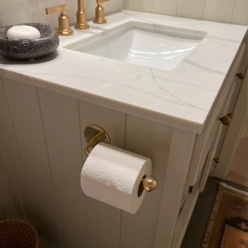 Customer photo review of Solid Brass Toilet Paper Holder – Handcrafted Wall Mount