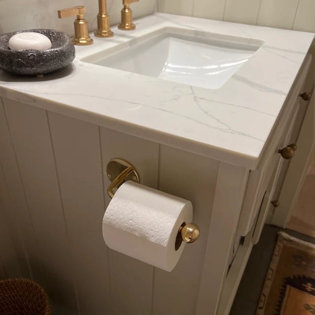 Customer photo review of Solid Brass Toilet Paper Holder – Handcrafted Wall Mount