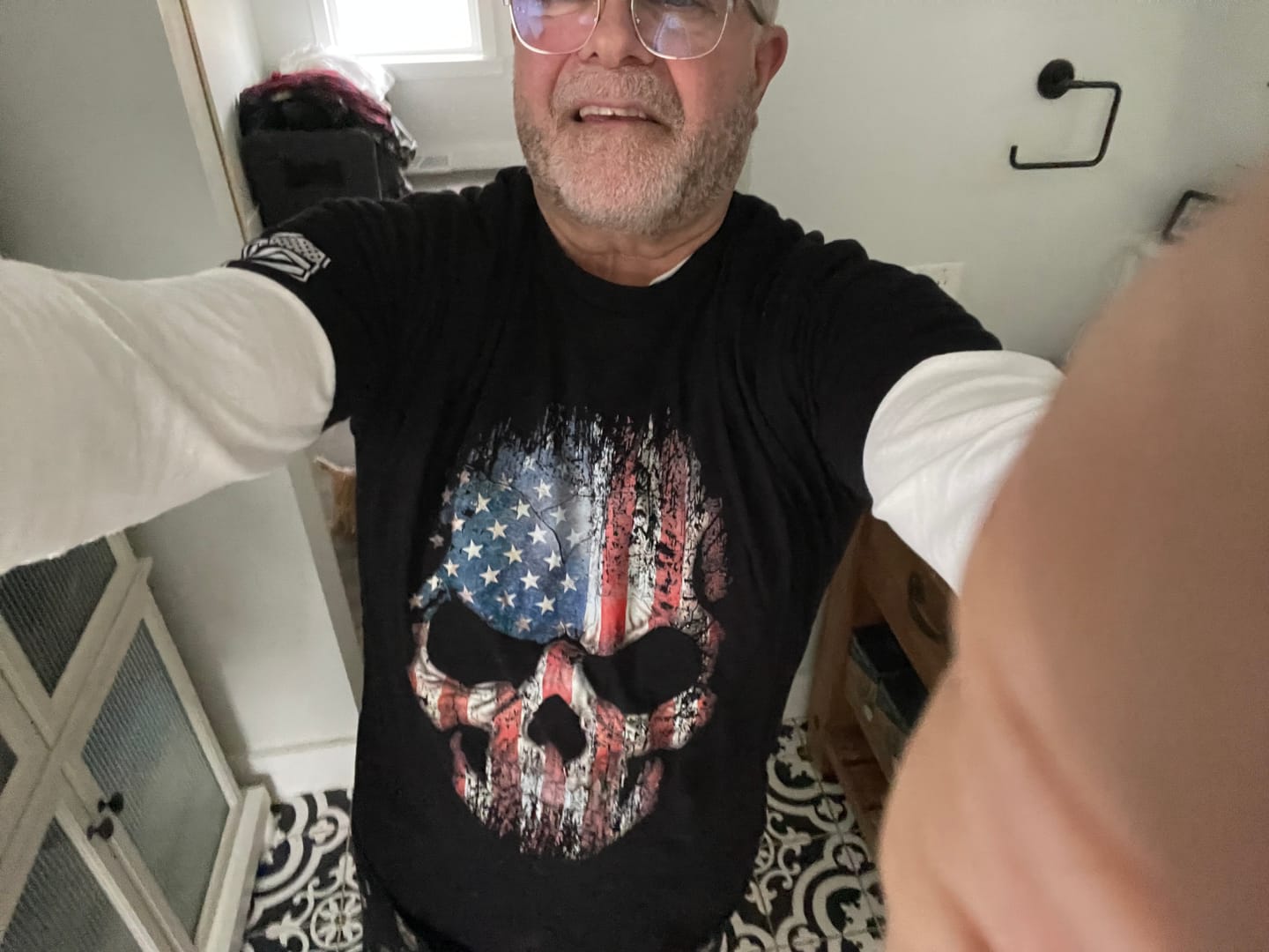 Customer photo review of USA Flag Skull T-Shirt