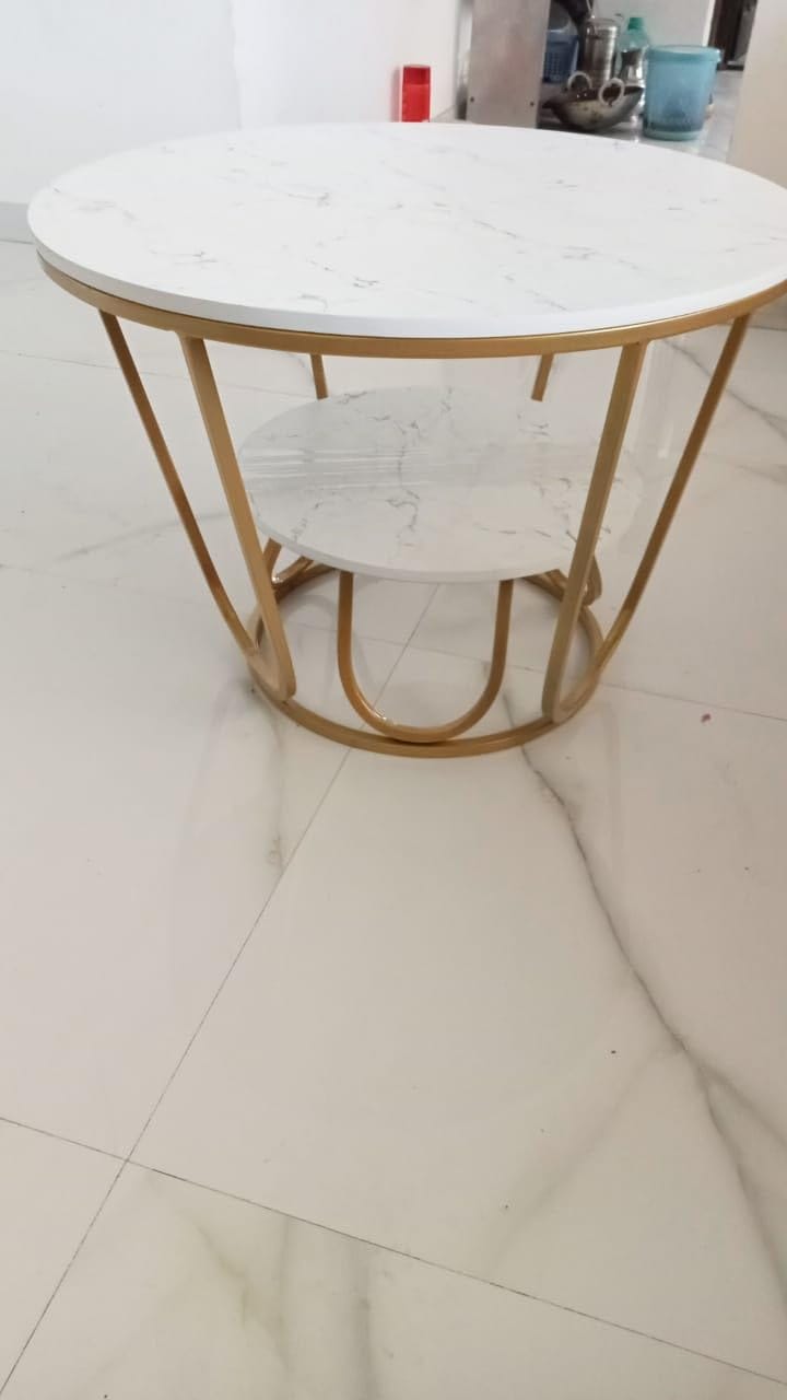Customer photo review of Round Gold Coffee Table,2 Tier Coffee Tables for Living Room