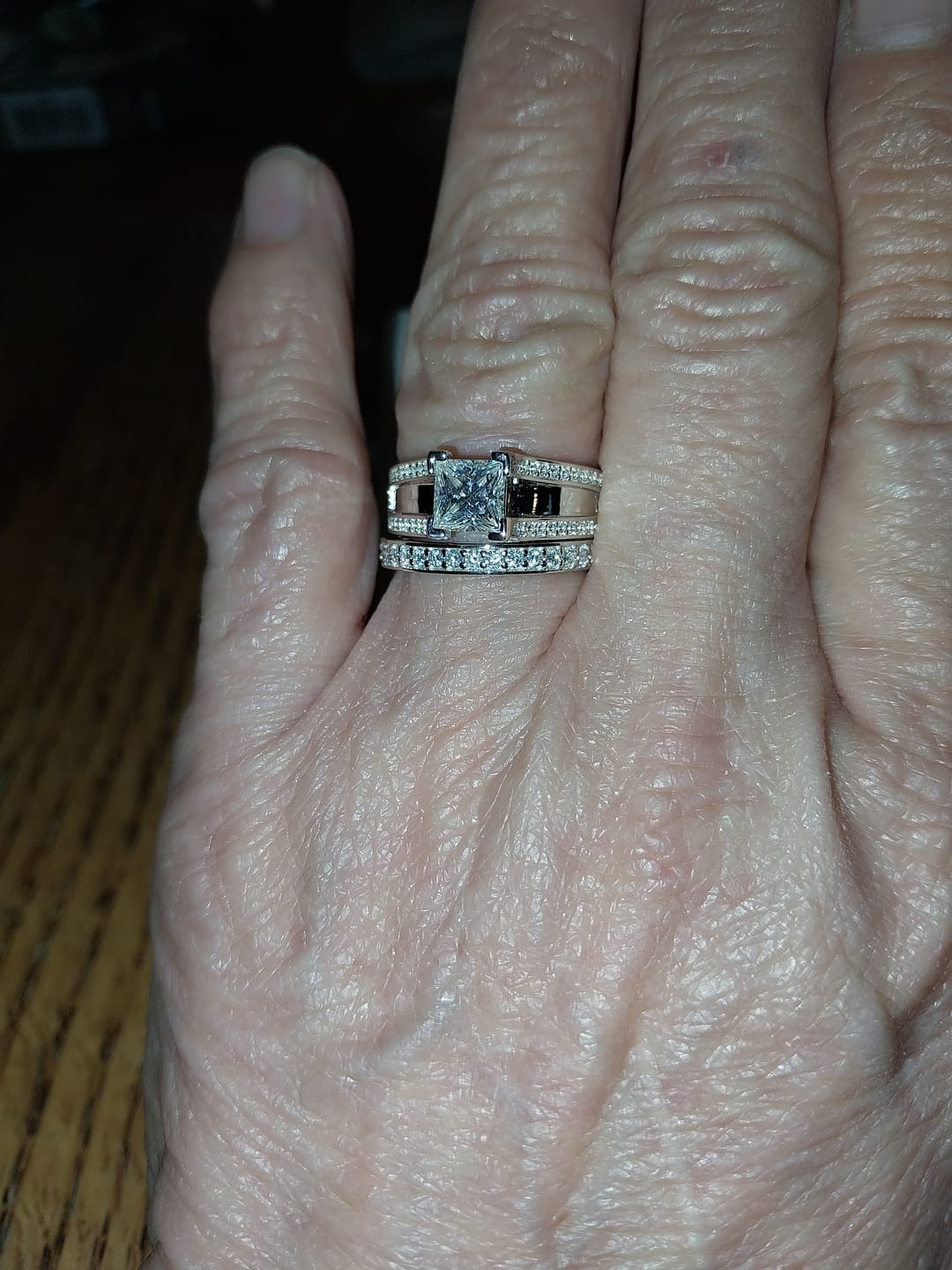Customer photo review of Princess Cut Moissanite Triple Row Pave Engagement Ring
