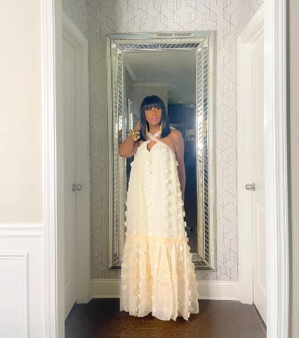 Customer photo review of Sweet By The Sea Flower Decor Halter Maxi Dress