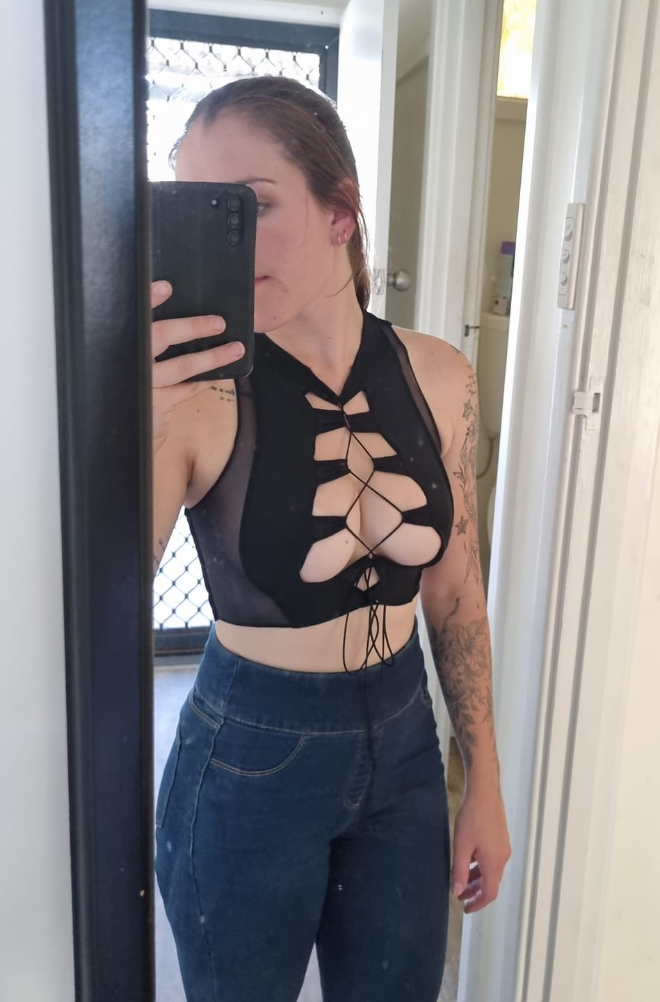 Customer photo review of Black Reverse Seam Top