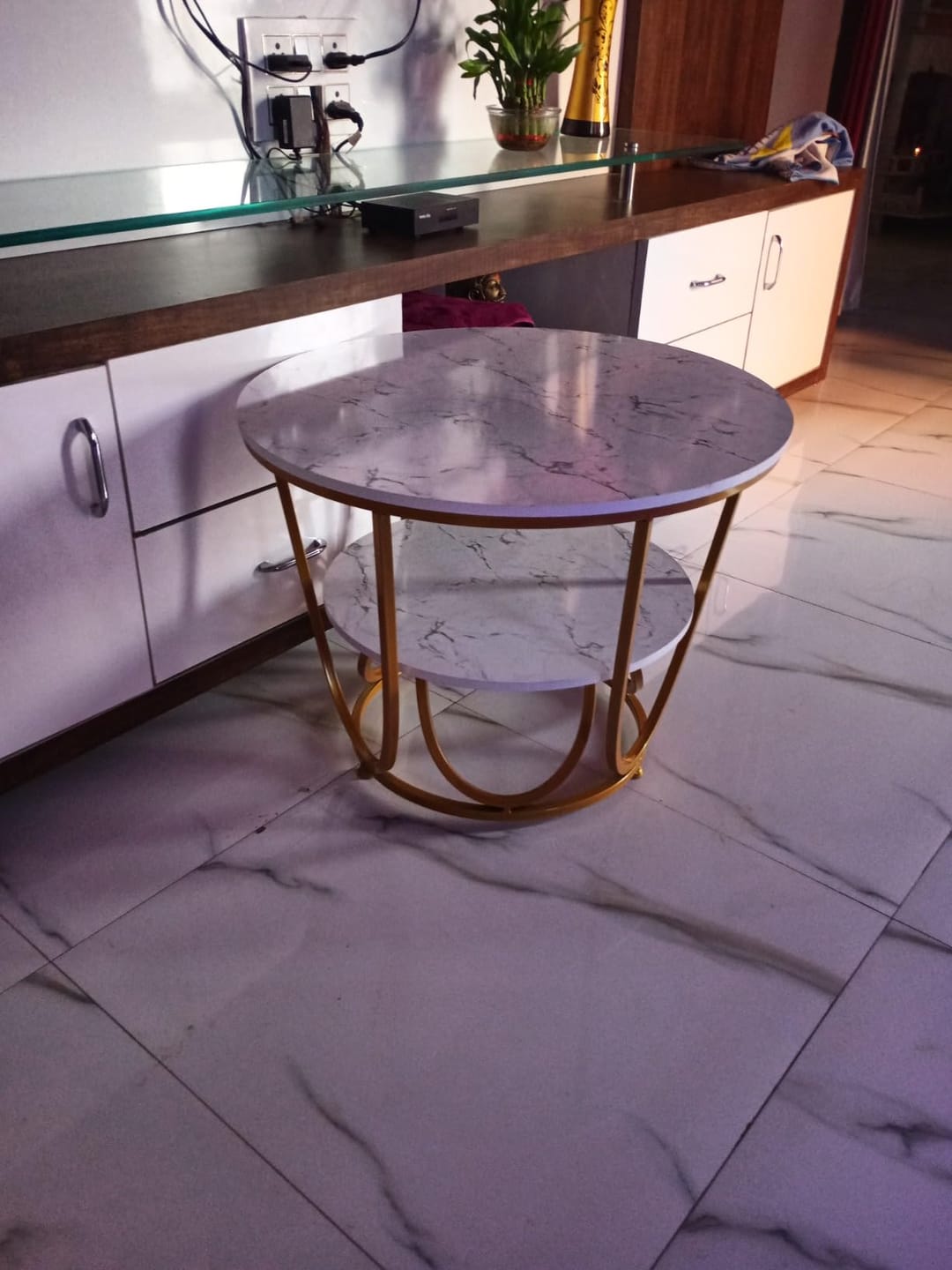 Customer photo review of Round Gold Coffee Table,2 Tier Coffee Tables for Living Room