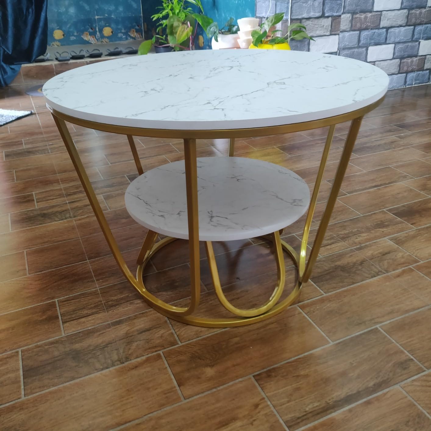 Customer photo review of Round Gold Coffee Table,2 Tier Coffee Tables for Living Room