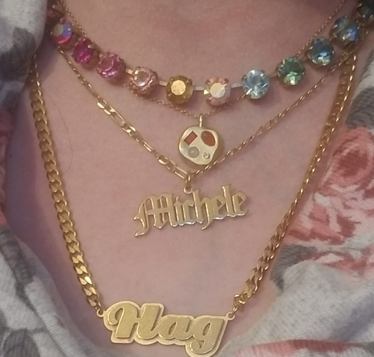 Customer photo review of Arista Slider Necklace in Cosmic Ombré