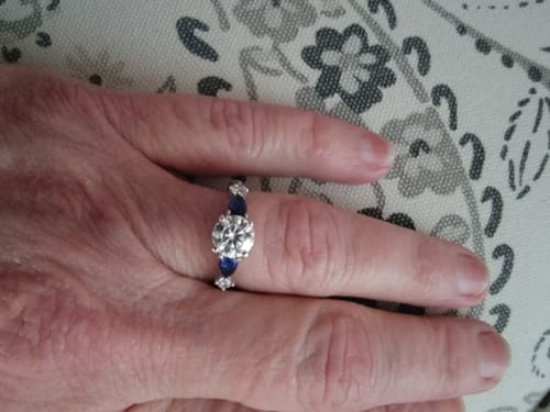 Customer photo review of Five Stone Moissanite And Sapphire Engagement Ring