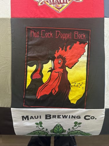 T-shirt quilt with brewing, craft beer themes by Anita from AZ