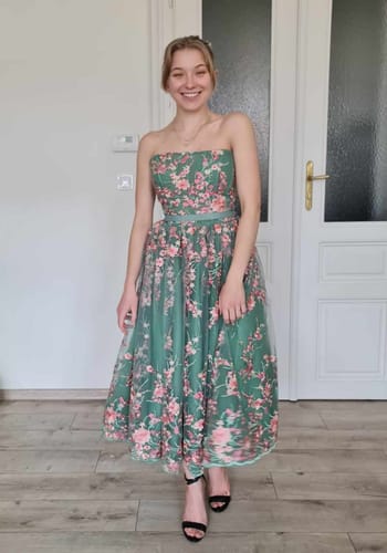 Customer photo review of Strapless Embroidery Floral Corset Midi Dress