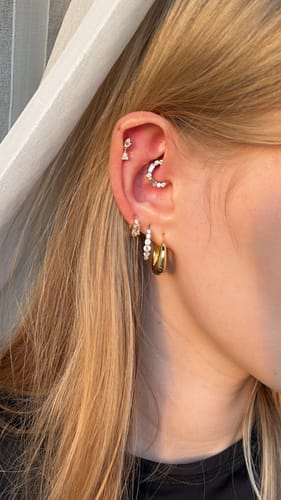 Customer photo review of Stacked Crystal Huggie Hoop