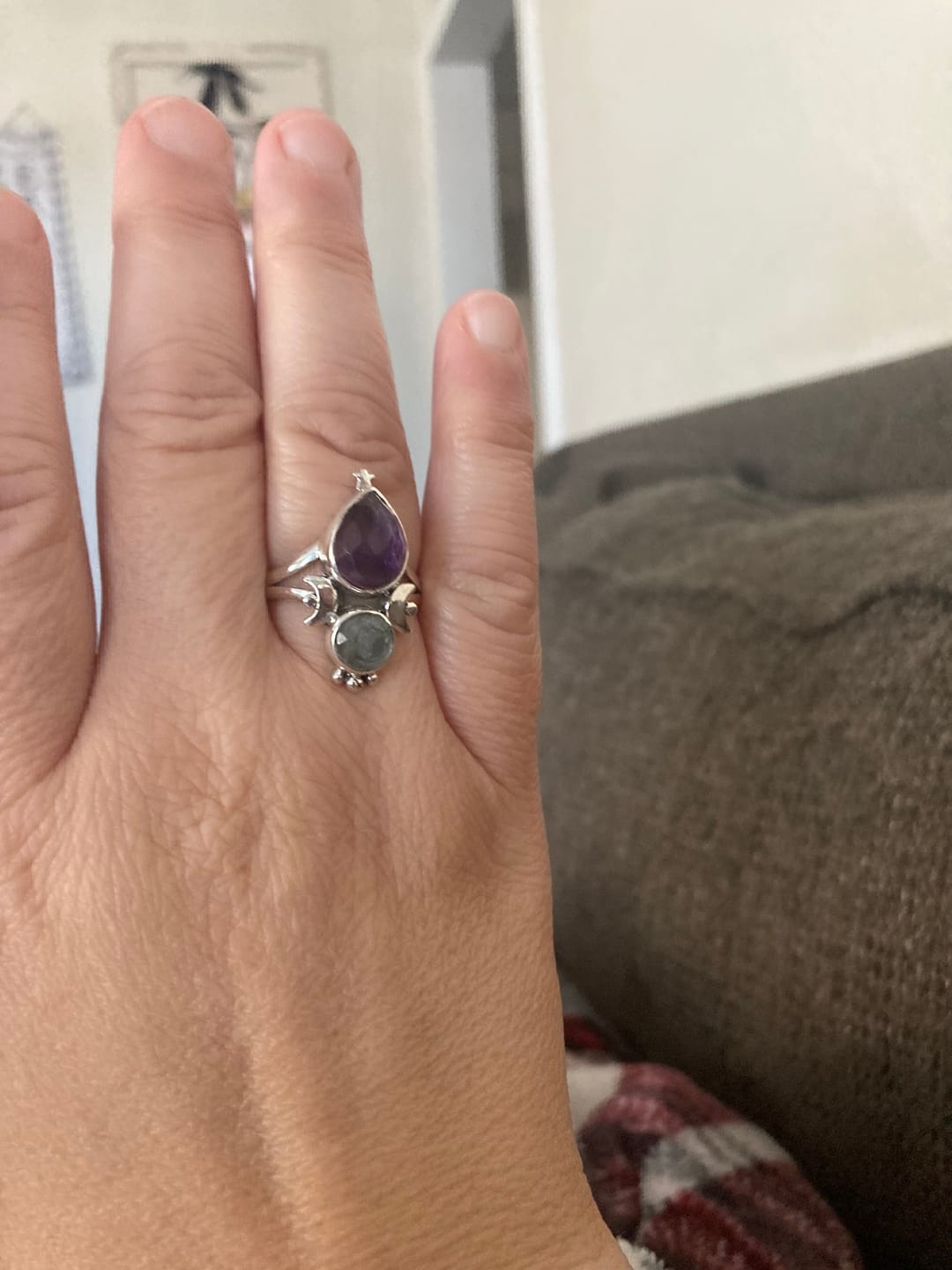 Customer photo review of Aquamarine & Amethyst Stars and Moon Ring