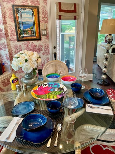 Customer photo review of 16-Piece Ocean Blue Porcelain Dinnerware Set