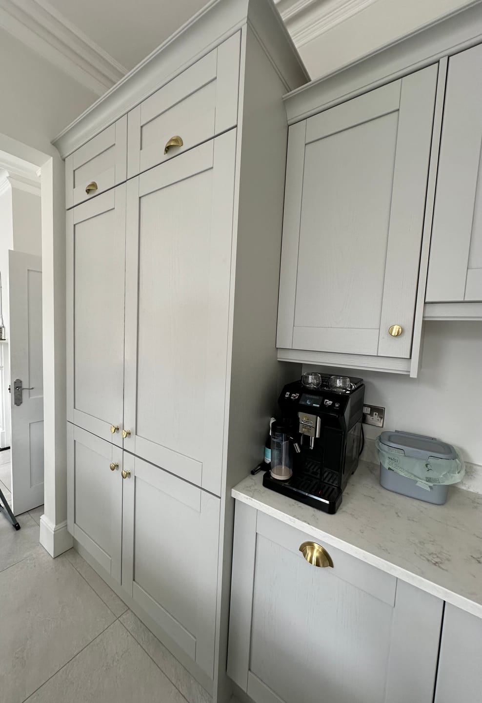Customer photo review of Monmouth Brushed Satin Brass Cupboard Handles