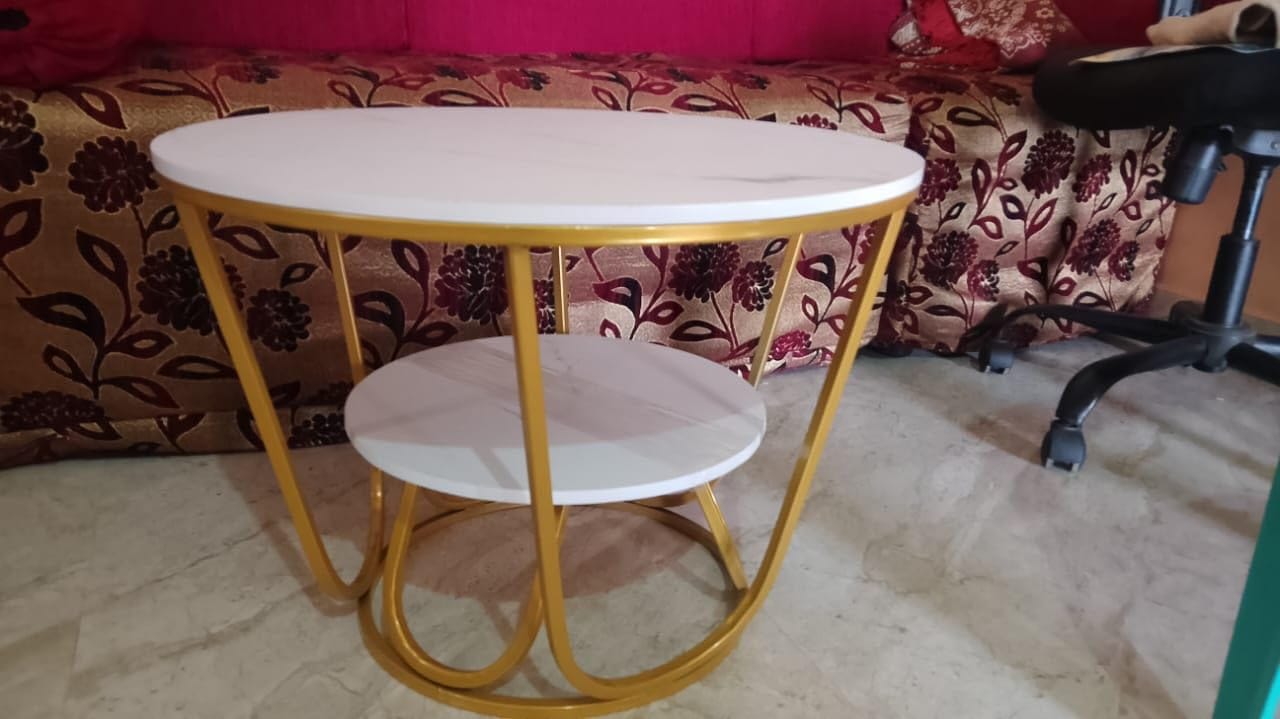 Customer photo review of Round Gold Coffee Table,2 Tier Coffee Tables for Living Room