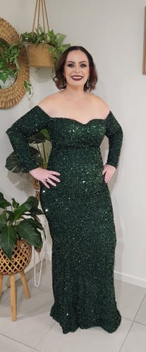 Customer photo review of Valerie Long Sleeve Sequin Gown - Emerald Green
