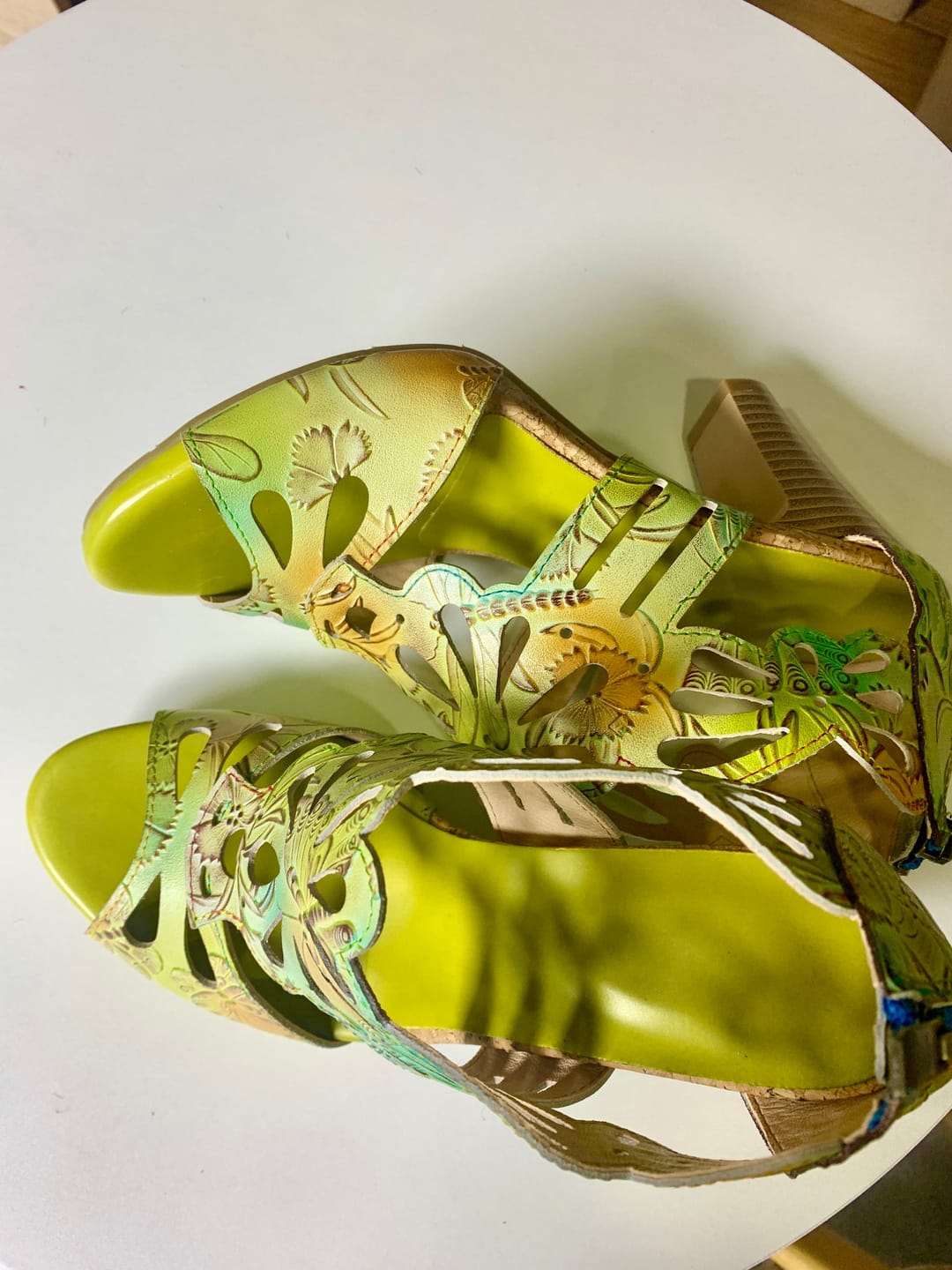 Customer photo review of Bohemia Leather Block Heel Comfy Sandals