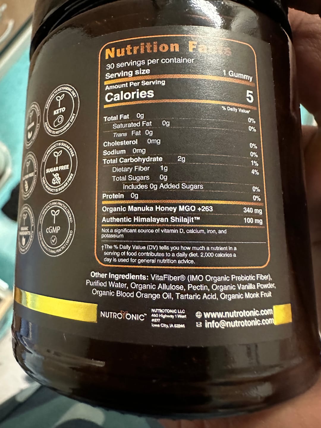 Customer photo review of Authentic Himalayan Shilajit® Gummies Sweetened with Organic Manuka Honey Flavored with Organic Blood Orange Oil & Organic Vanilla
