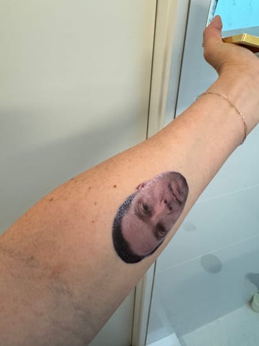 Customer photo review of Custom Photo Face Temporary Tattoo