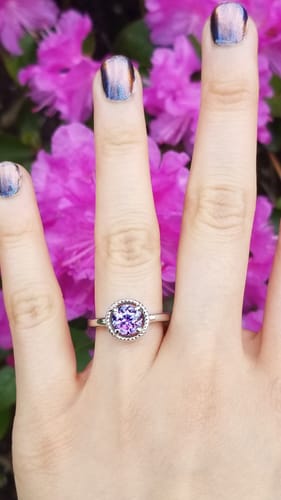 Customer photo review of Solitaire Kaleidoscope Purple Aqua CZ Ring in Sterling Silver