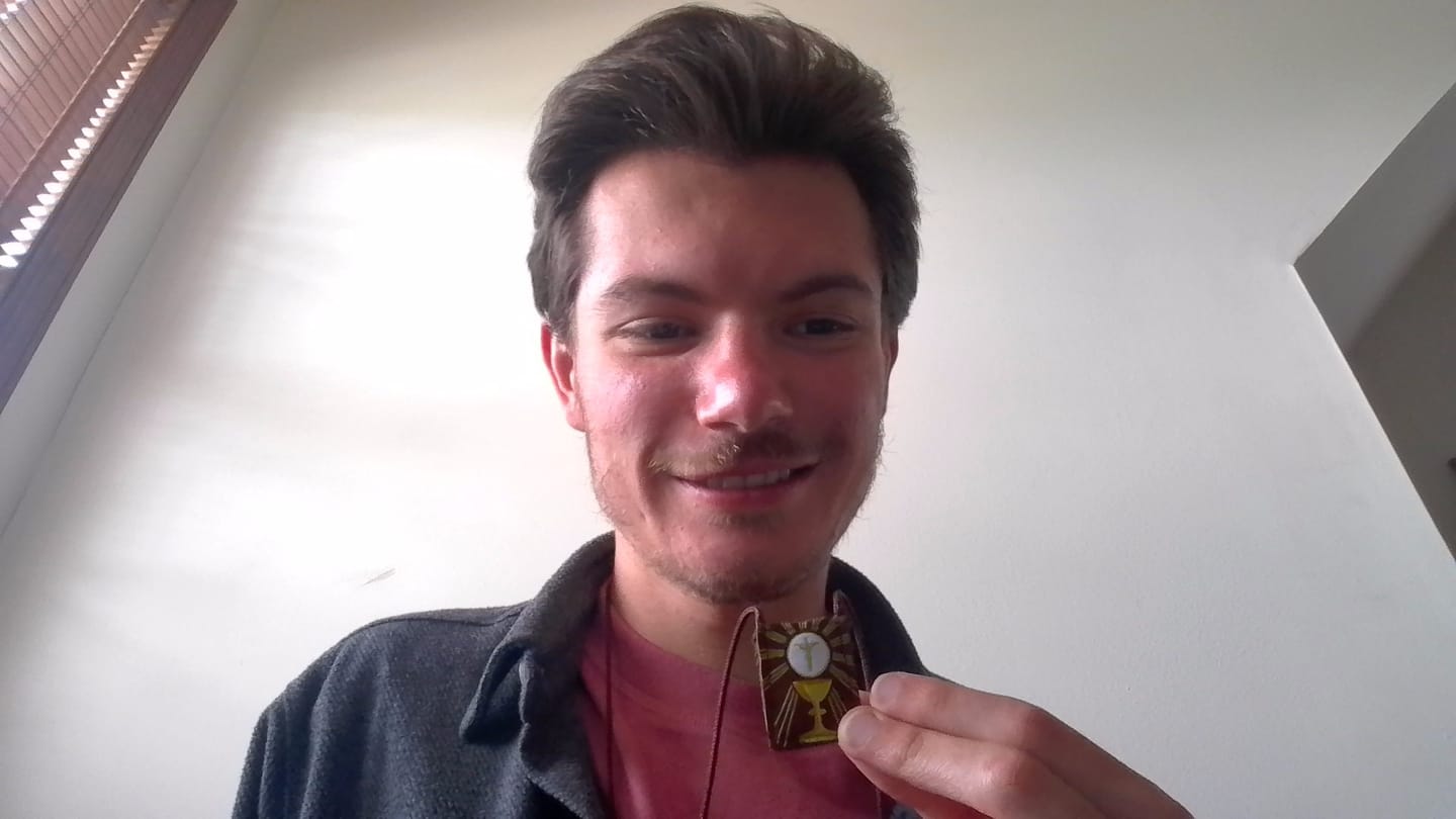 Customer photo review of Premium Brown Scapular, Brown & Gold, Eucharist