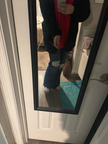 Customer photo review of Full Of Flare - Judy Blue Tummy Control Knee Destroy Raw Hem Flare Jeans
