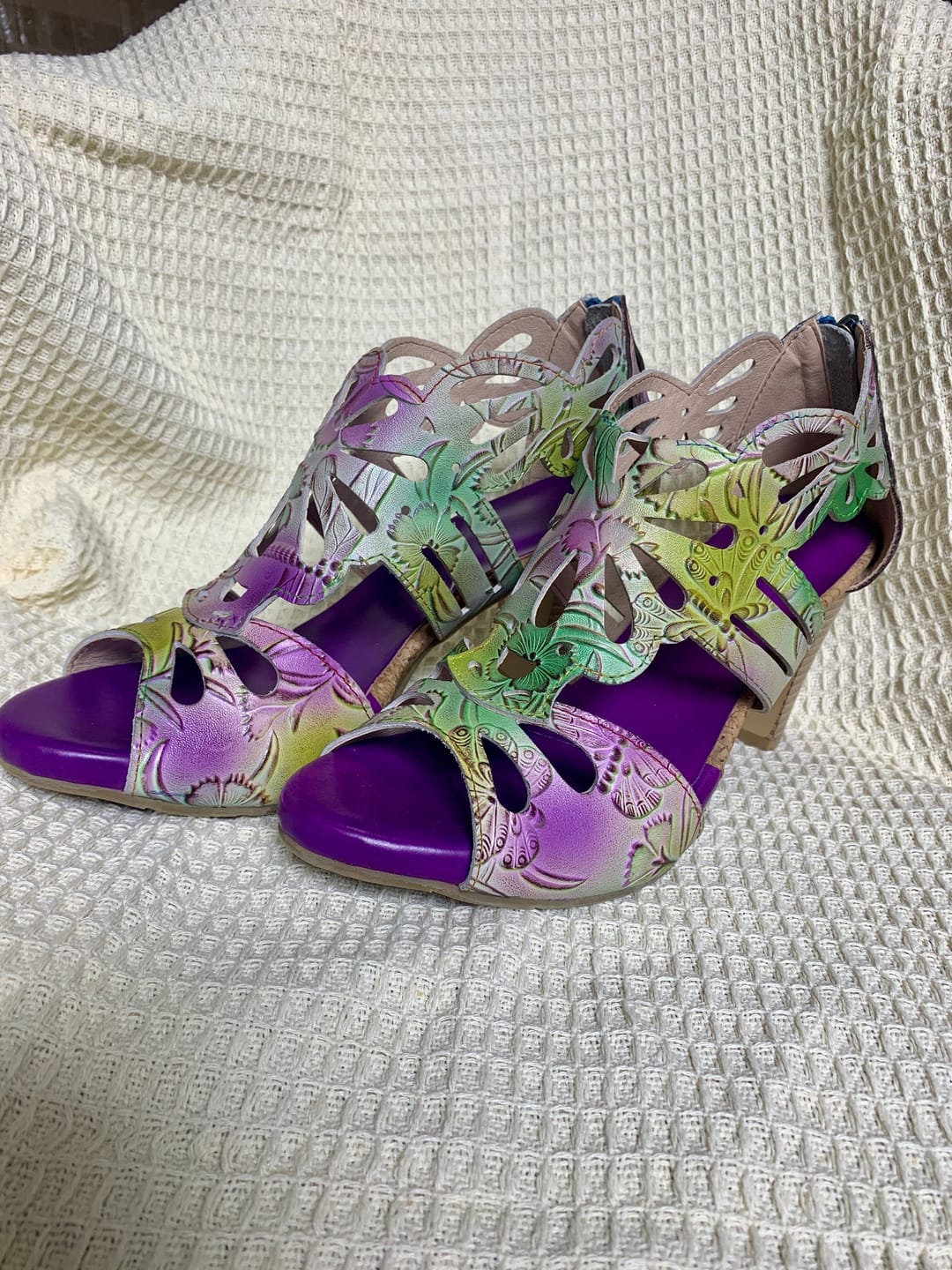 Customer photo review of Bohemia Leather Block Heel Comfy Sandals