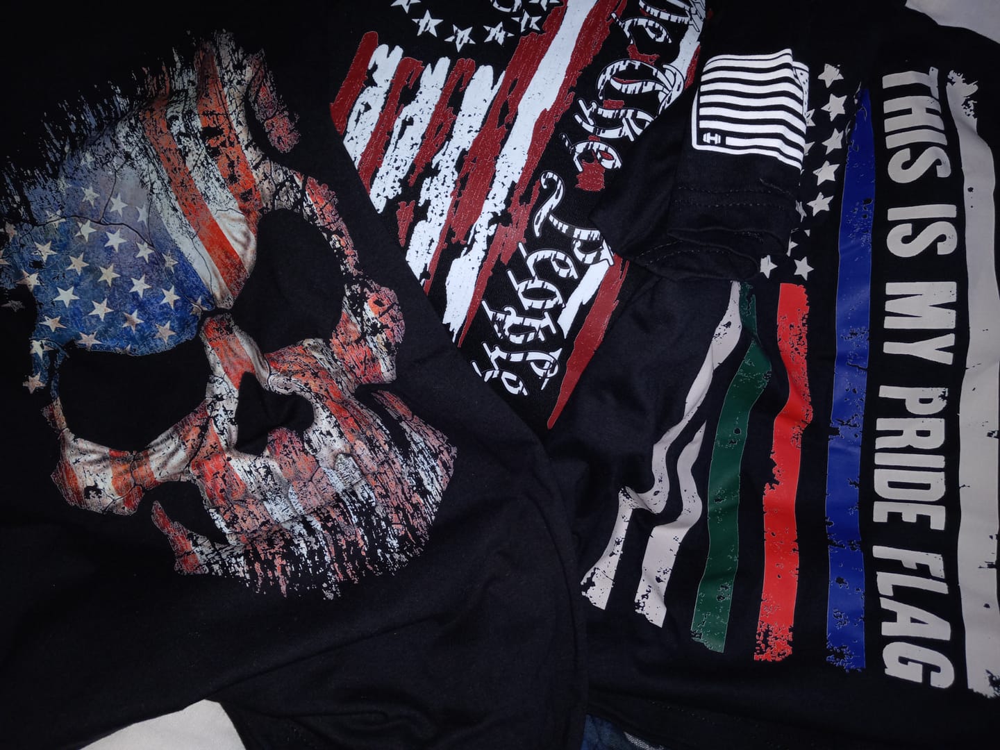 Customer photo review of USA Flag Skull T-Shirt