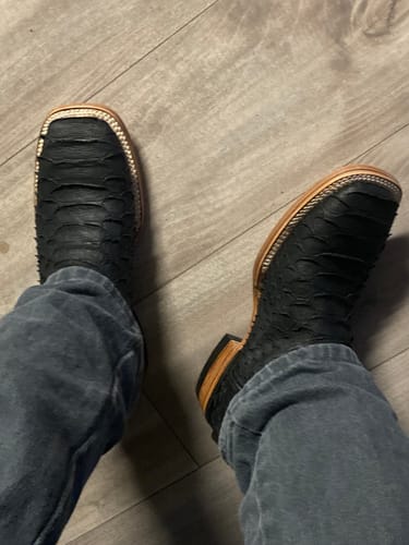 Customer photo review of JUMBO PYTHON MATTE BLACK  | MEN SQUARE TOE WESTERN COWBOY BOOTS