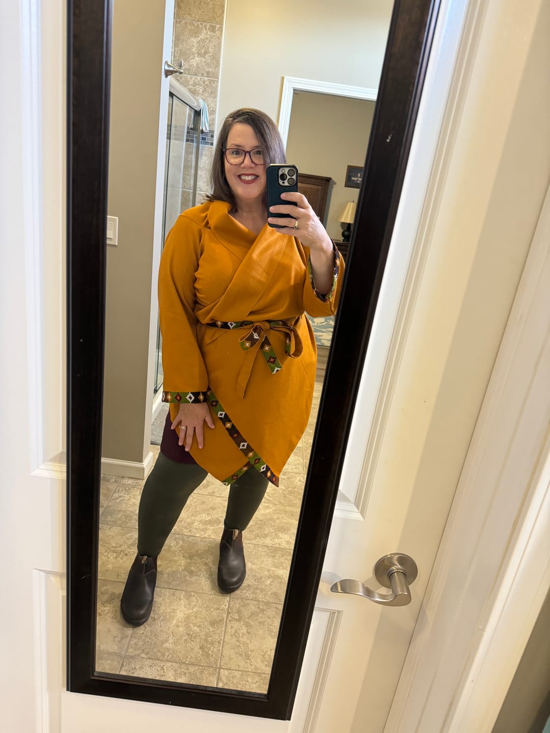 Customer photo review of NEW! Wool Cape Coat Cocoon Mustard