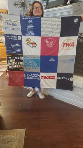T-shirt quilt with aviation, flying themes by Tomi from TX