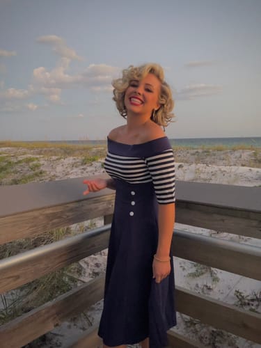 Customer photo review of Navy 1950s Off Shoulder Swing Dress