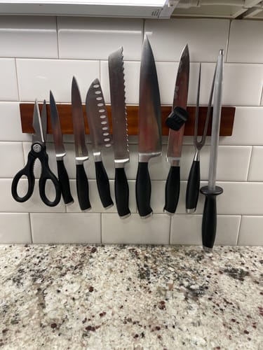 Customer photo review of Acacia Hardwood Magnetic Knife Strip