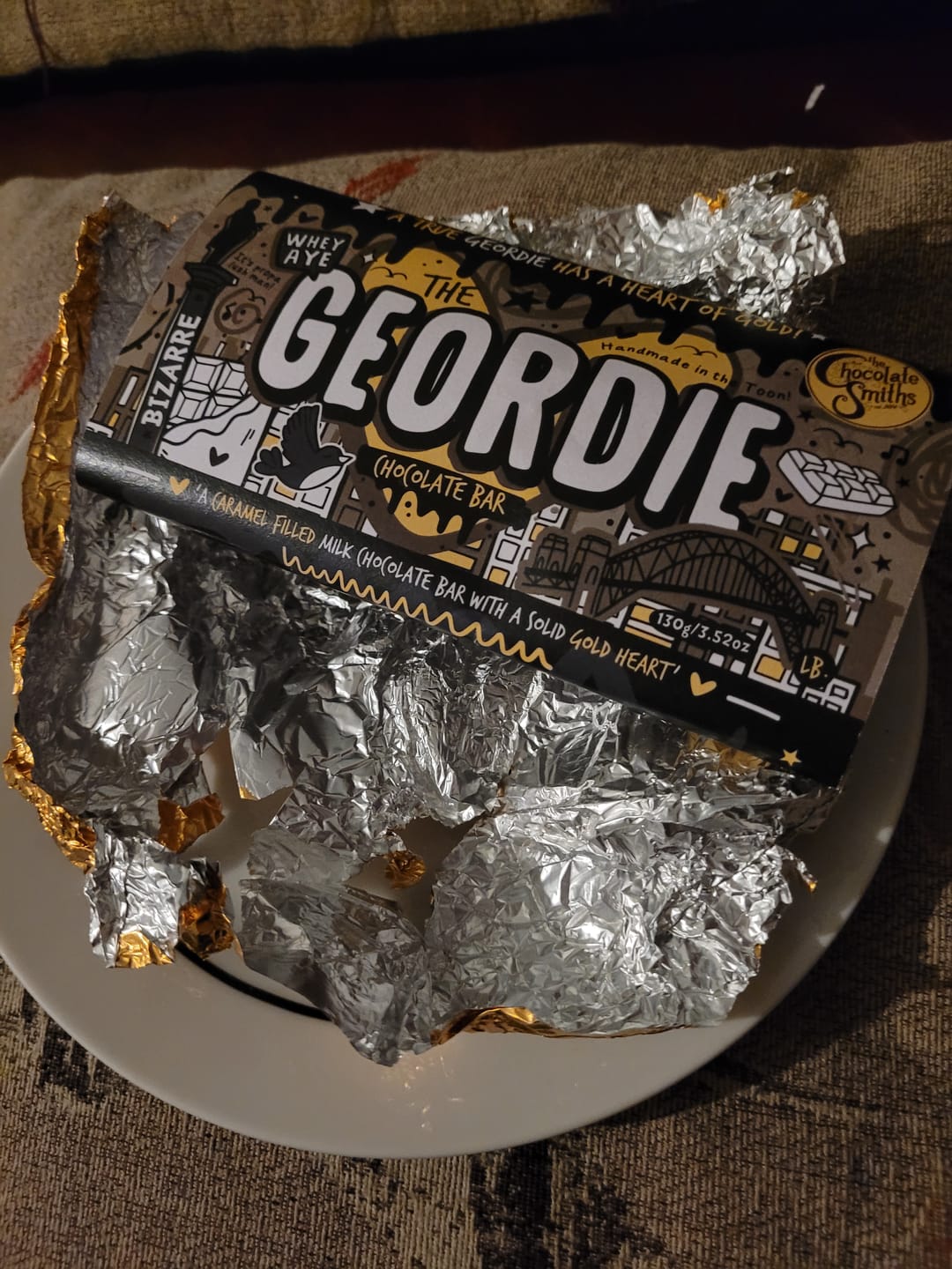 Customer photo review of The Geordie Bar (Milk & White Chocolate with Caramel) 130g