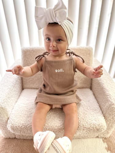 Customer photo review of Kids Waffle Dress - Latte