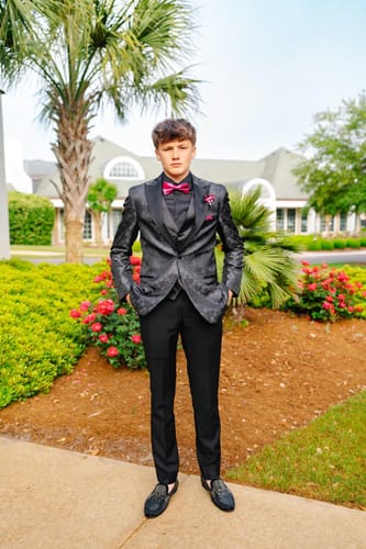 Customer photo review of Deep Pink Bow Tie for Men Solid Pre-tied Bow Tie Hanky Cufflinks Set