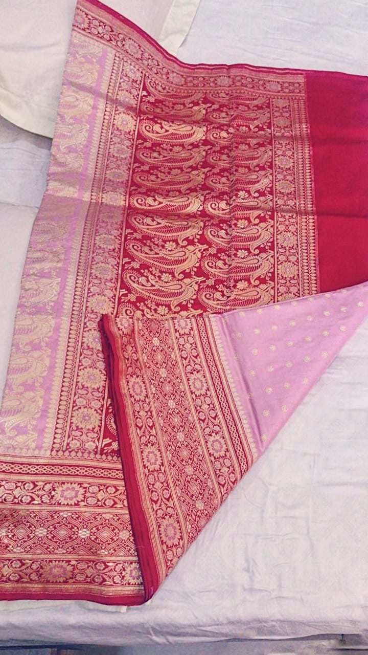Customer photo review of Banarasi Shalu Pastel Pink  Real Zari Saree- Real gold zari