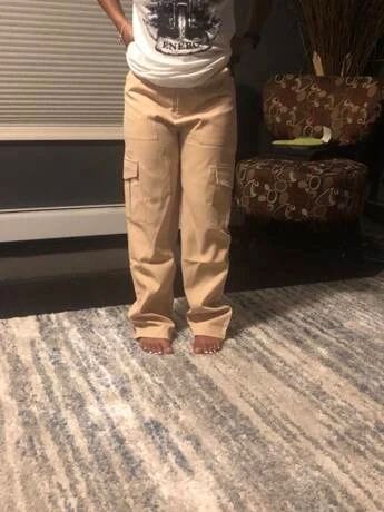 Customer photo review of High-Rise Cargo Jeans - Beige