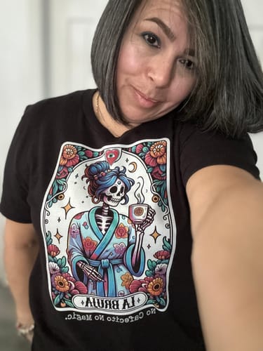 Customer photo review of Premium Bella Canvas No Cafecito No Magic Bruja T-shirt