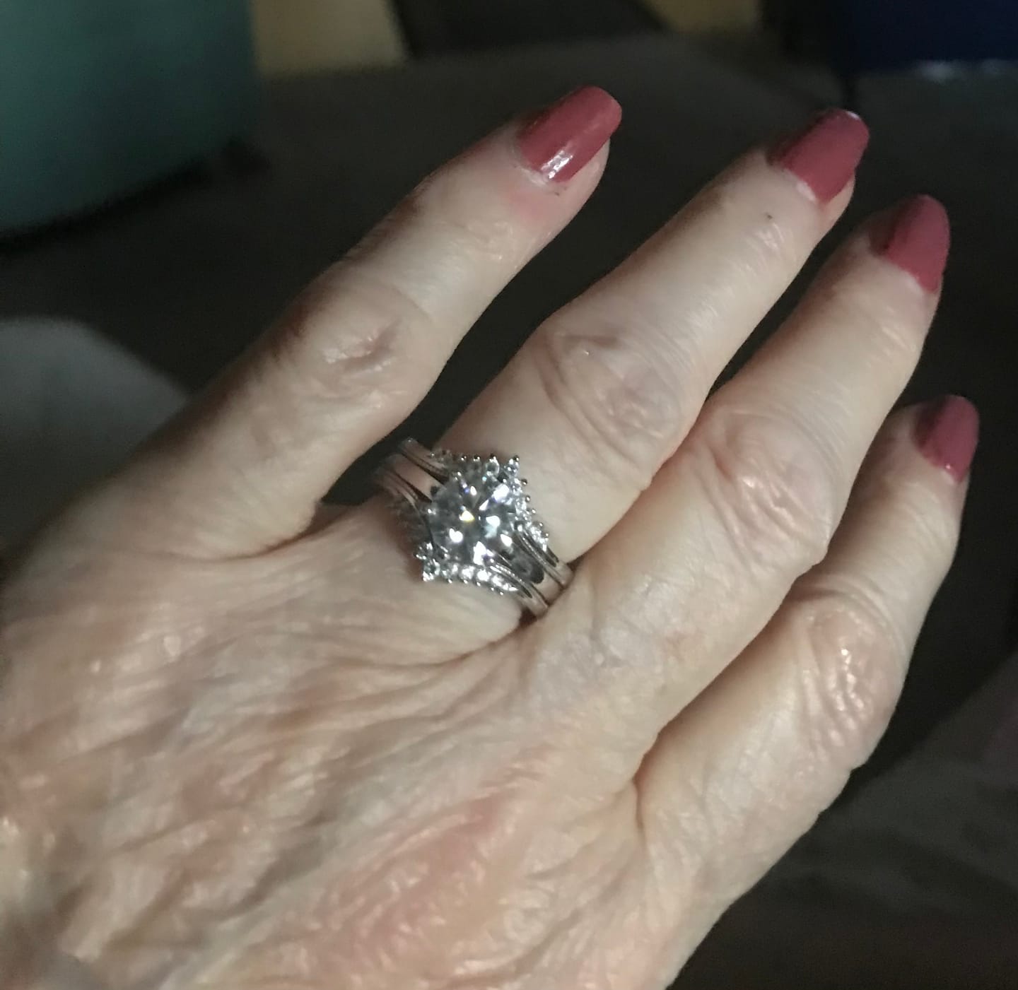 Customer photo review of Solitaire Moissanite With Enhancer Shank Bridal Engagement Ring Set